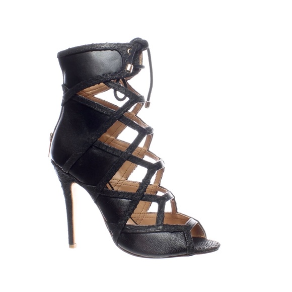 Black laced Alejandra G Wanda Black Leather Snake Stiletto Heel Sandals Pumps 37 - Picture 6 of 13